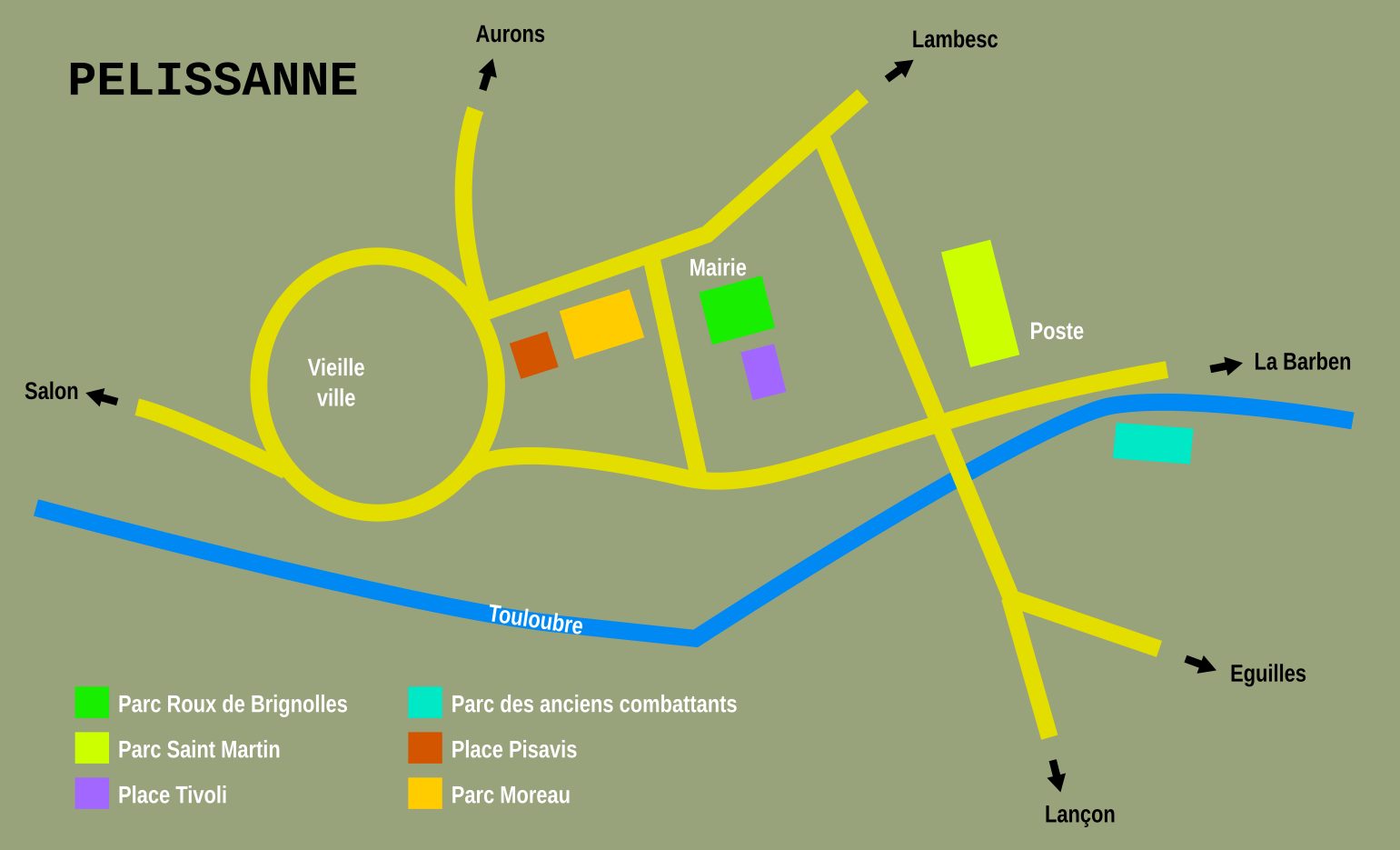 Carte de Pélissanne avec les lieux des spectacles